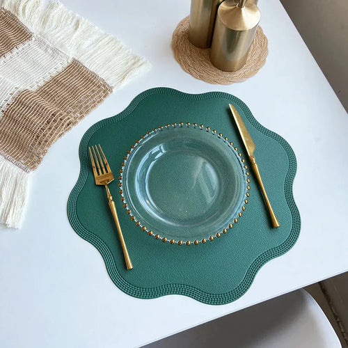 FloraMat Floral-Embossed Faux Leather Round Placemats | Temsk