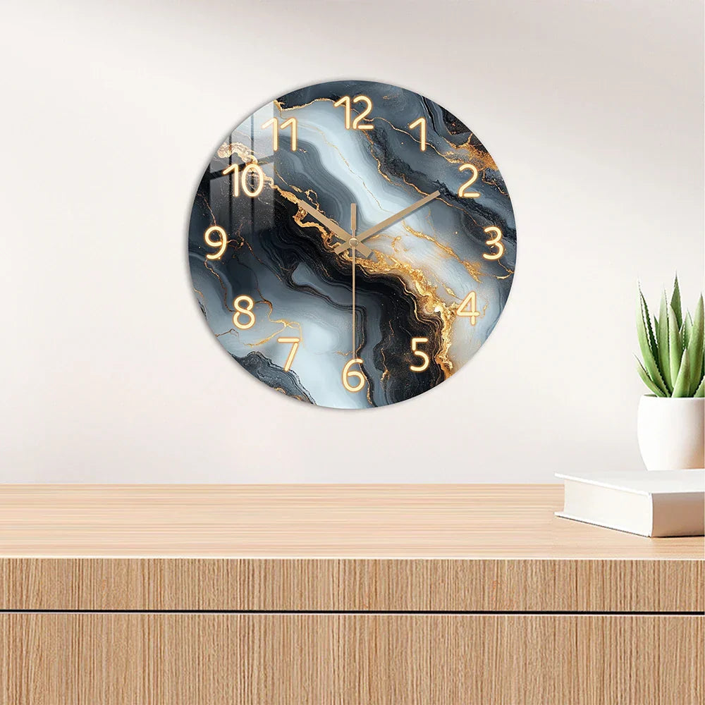Blau-goldene Marmor-Wanduhr für Wohnraumdekoration | Temsk
