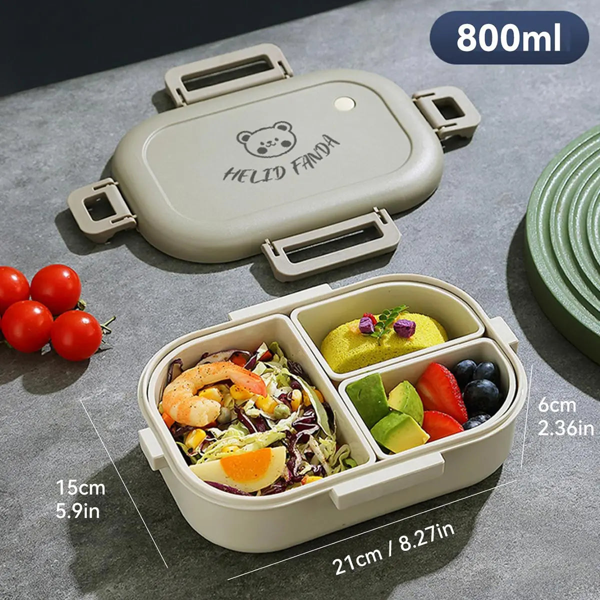 Tragbare FreshMate Bento-Box mit drei Fächern, auslaufsicher | Temsk