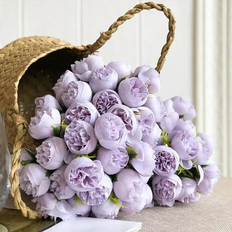 Silk Peony Bouquet With 27 Multicolor Blooms, Elegant Decor | Temsk