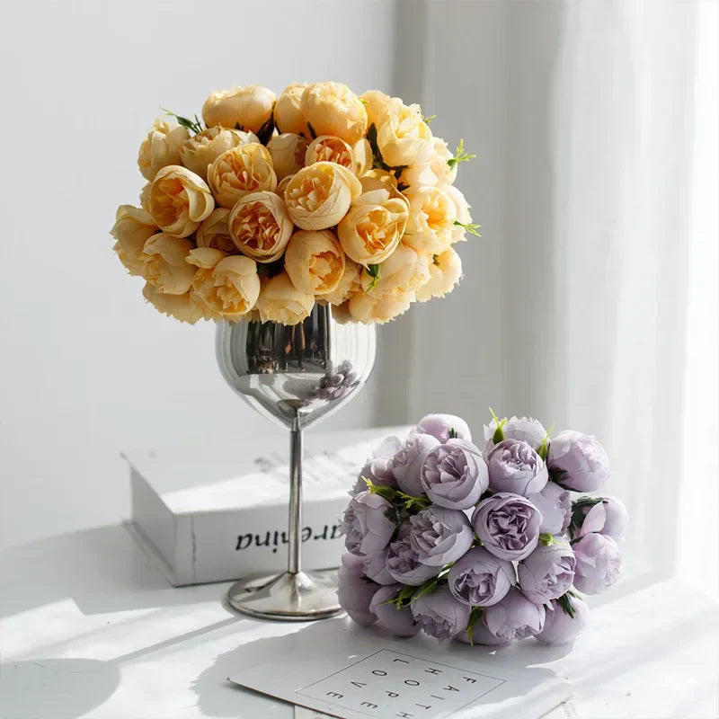 Silk Peony Bouquet With 27 Multicolor Blooms, Elegant Decor | Temsk