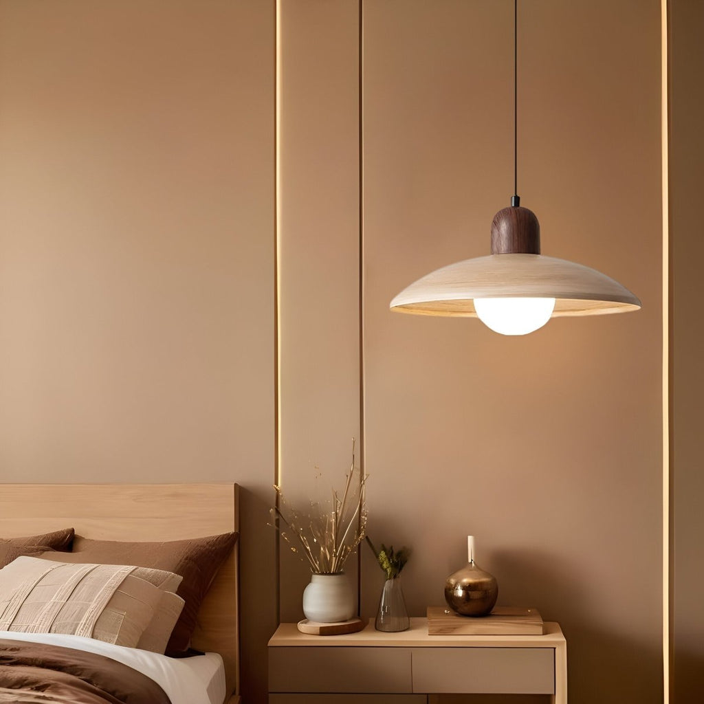 Shallow Wood Dome Pendant Light, Modern Ceiling Fixture | Temsk