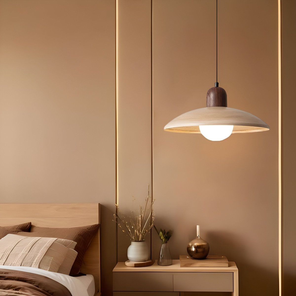 Shallow Wood Dome Pendant Light, Modern Ceiling Fixture | Temsk