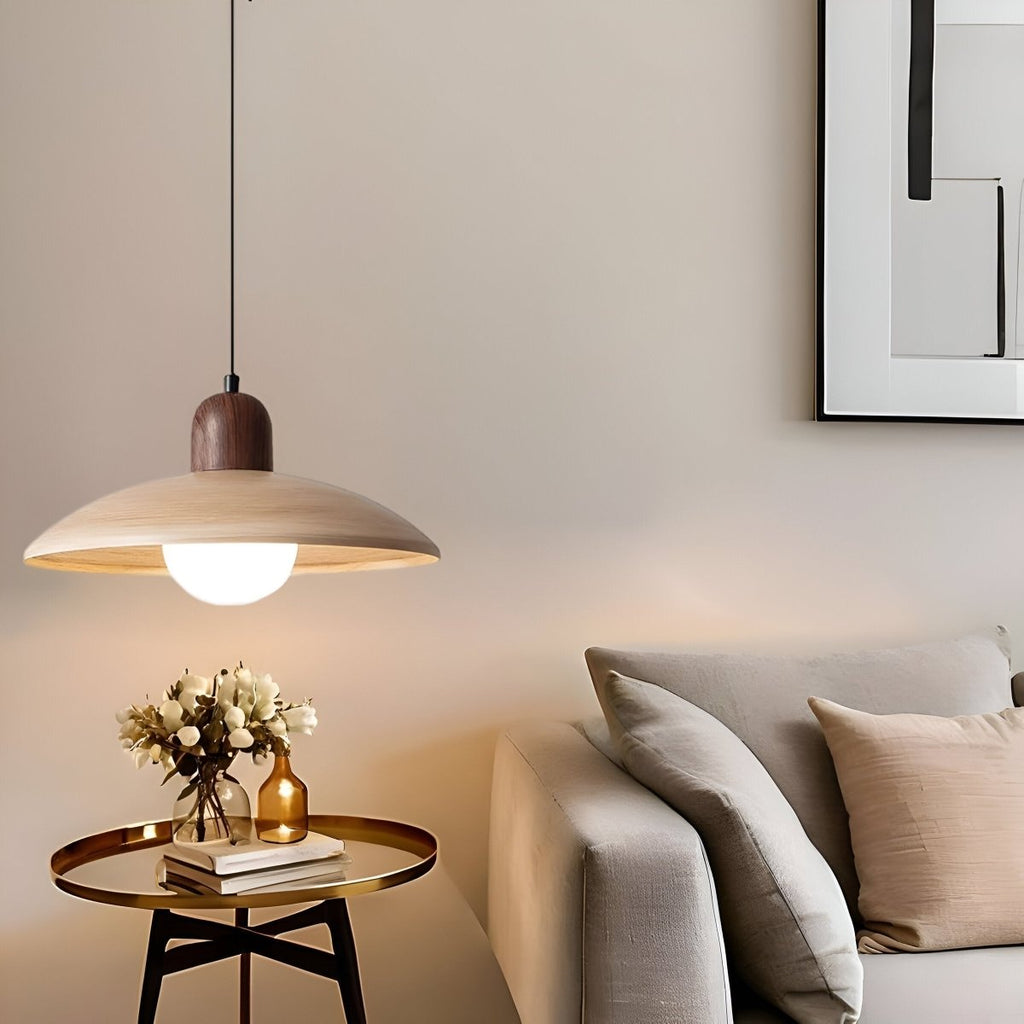 Shallow Wood Dome Pendant Light, Modern Ceiling Fixture | Temsk