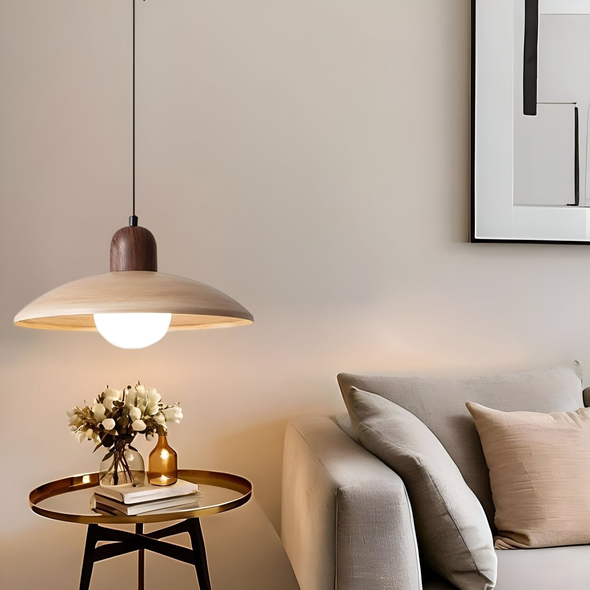 Shallow Wood Dome Pendant Light, Modern Ceiling Fixture | Temsk