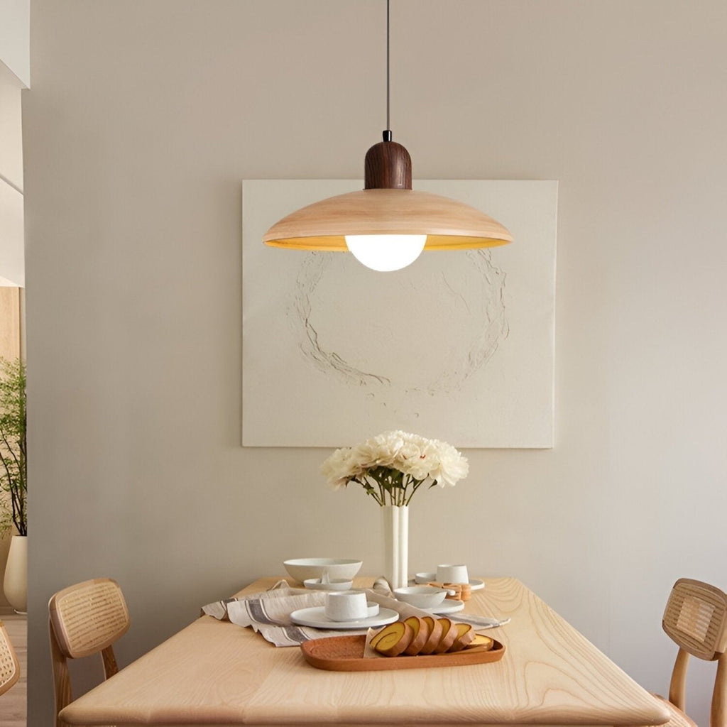 Shallow Wood Dome Pendant Light, Modern Ceiling Fixture | Temsk