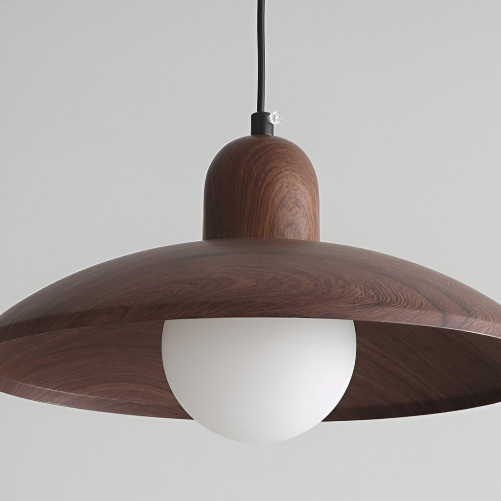 Shallow Wood Dome Pendant Light, Modern Ceiling Fixture | Temsk