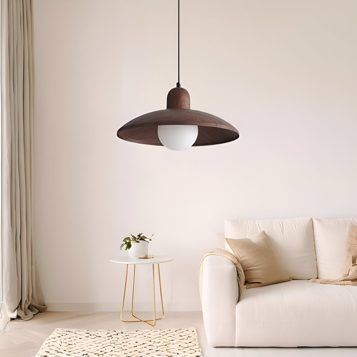 Shallow Wood Dome Pendant Light, Modern Ceiling Fixture | Temsk