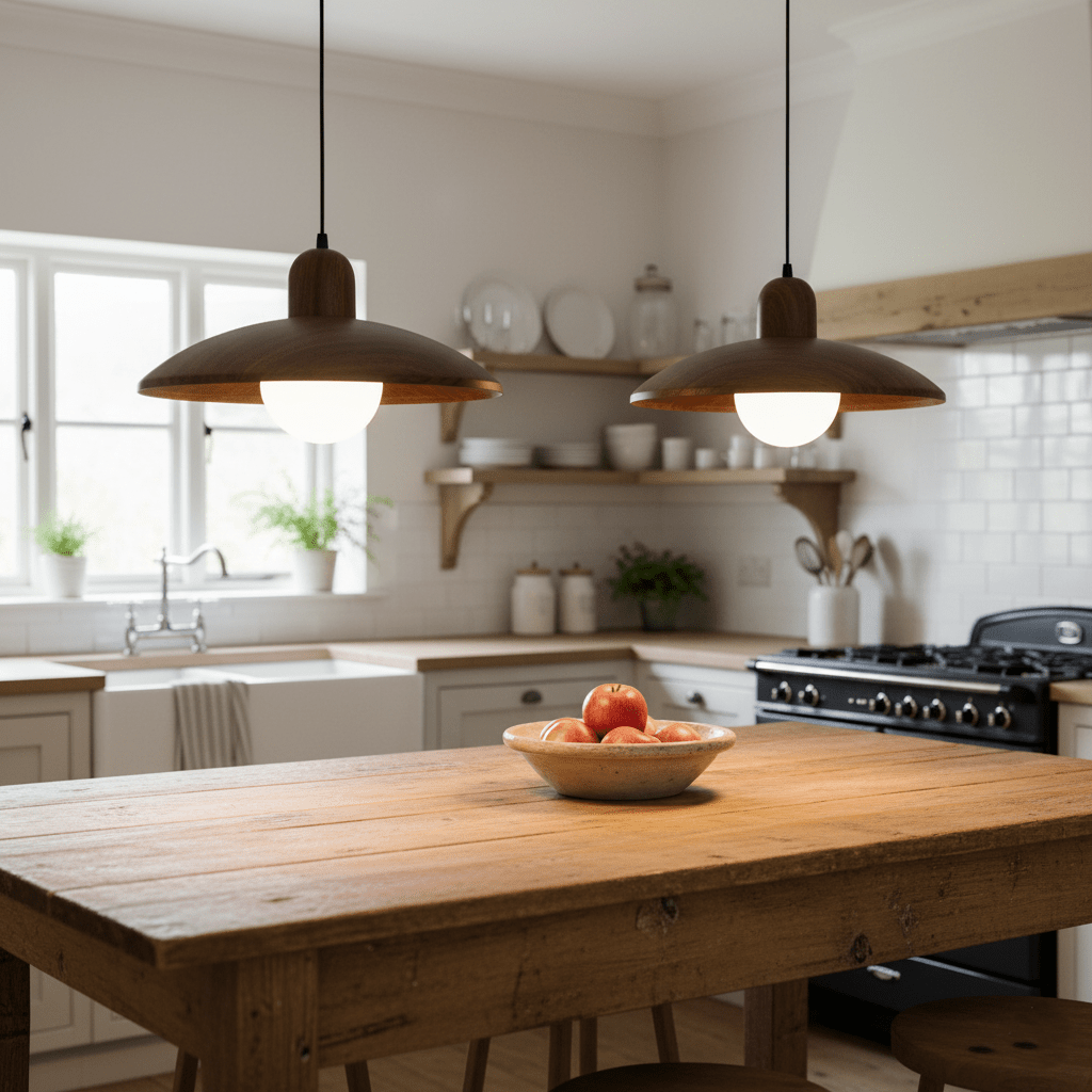 Shallow Wood Dome Pendant Light, Modern Ceiling Fixture | Temsk