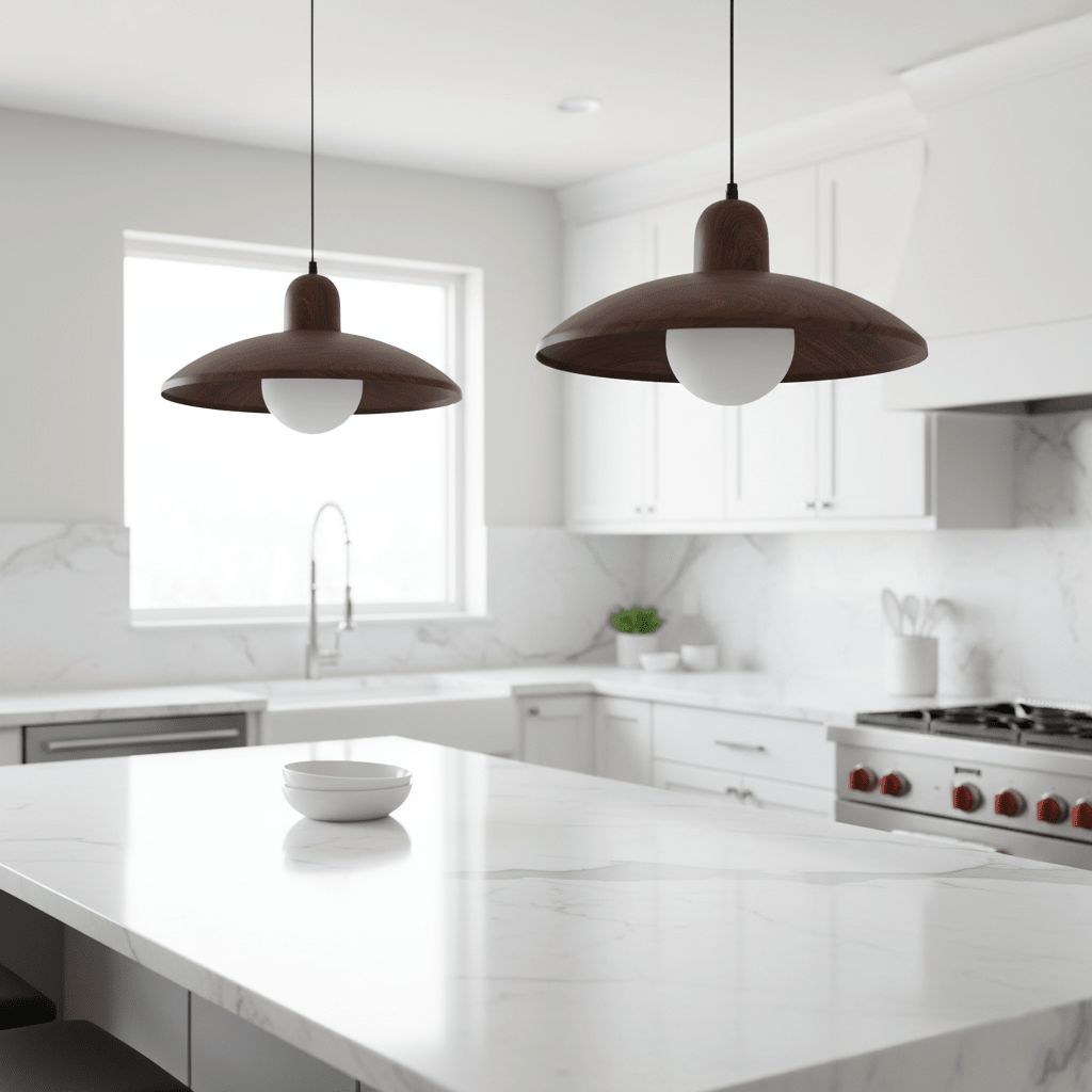 Shallow Wood Dome Pendant Light, Modern Ceiling Fixture | Temsk