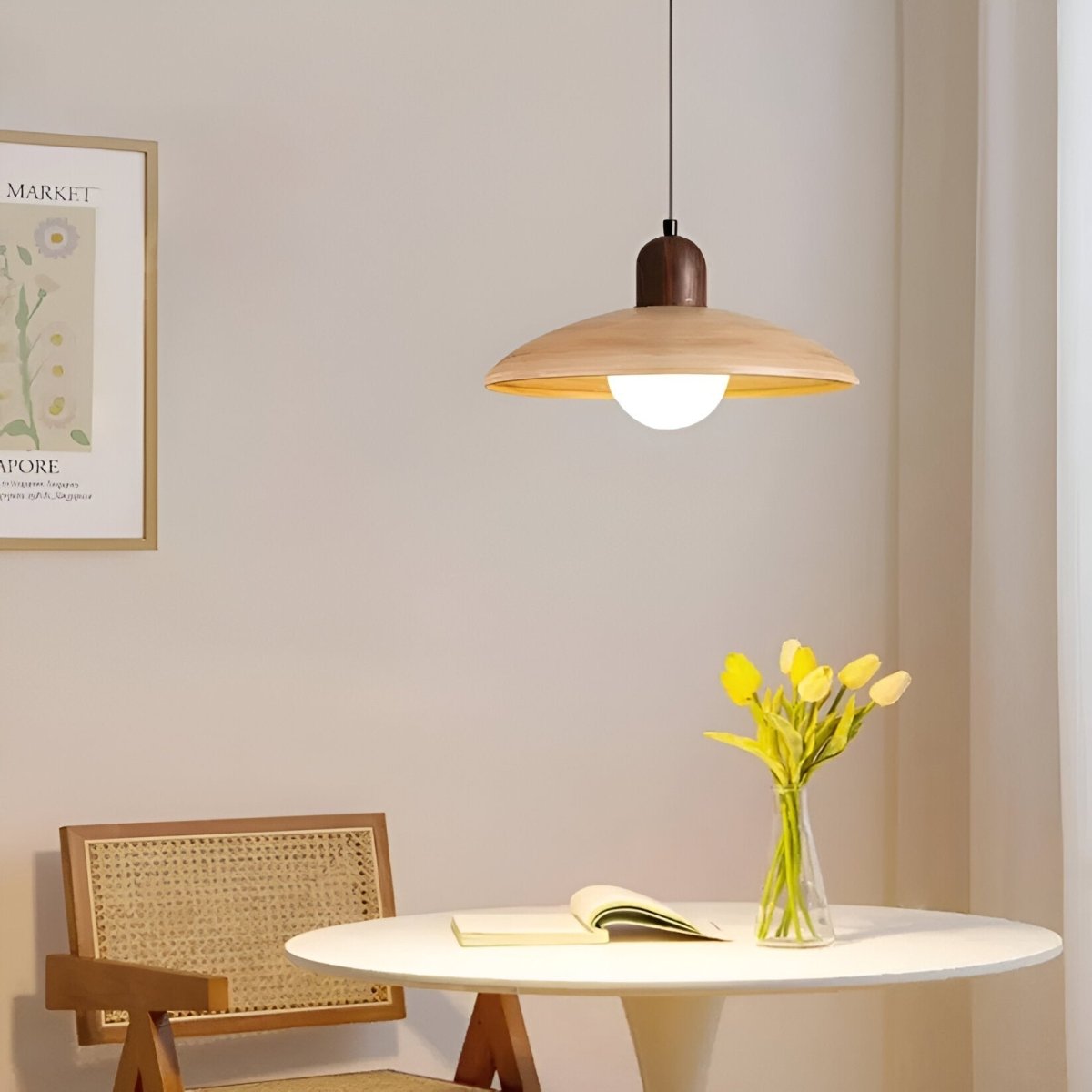 Shallow Wood Dome Pendant Light, Modern Ceiling Fixture | Temsk