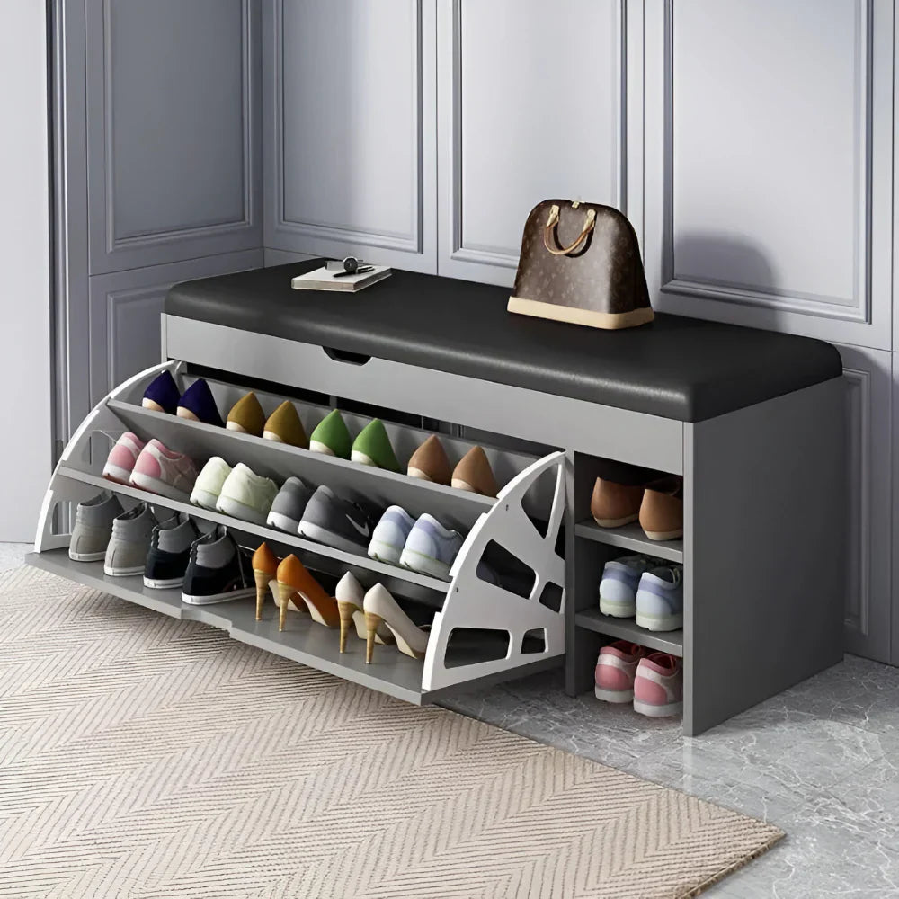Schuhbank für den Eingangsbereich mit klappbarem Design und Stauraumschrank | Temsk