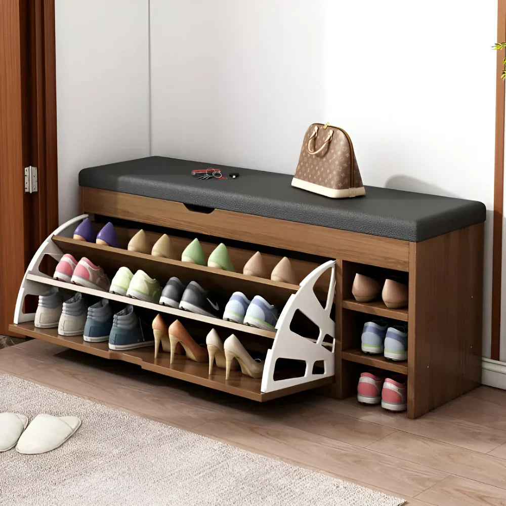 Schuhbank für den Eingangsbereich mit klappbarem Design und Stauraumschrank | Temsk