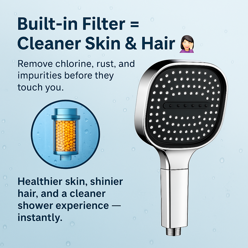 High Pressure Filtered Shower Head With Adjustable Spray Turbo Boost | Temsk