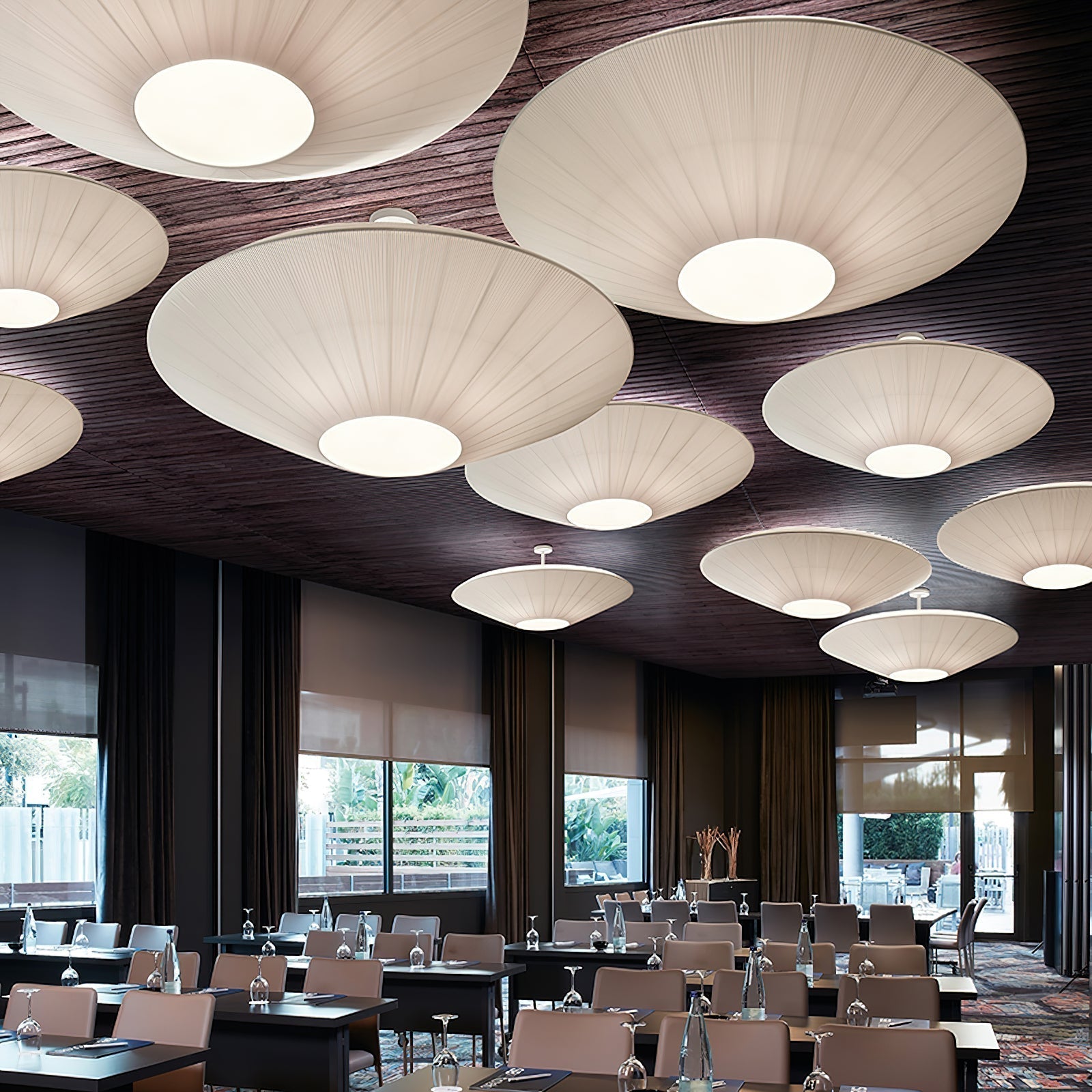 Oriental Style Ceiling Lamp With Fabric Shade For Dining Room Light Dimmable Three Sizes | Temsk