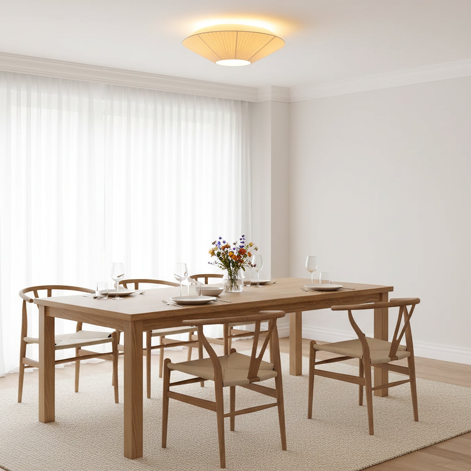 Oriental Style Ceiling Lamp With Fabric Shade For Dining Room Light Dimmable Three Sizes | Temsk