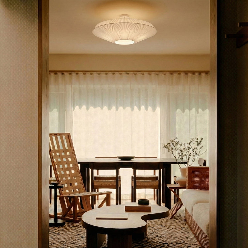 Oriental Style Ceiling Lamp With Fabric Shade For Dining Room Light Dimmable Three Sizes | Temsk
