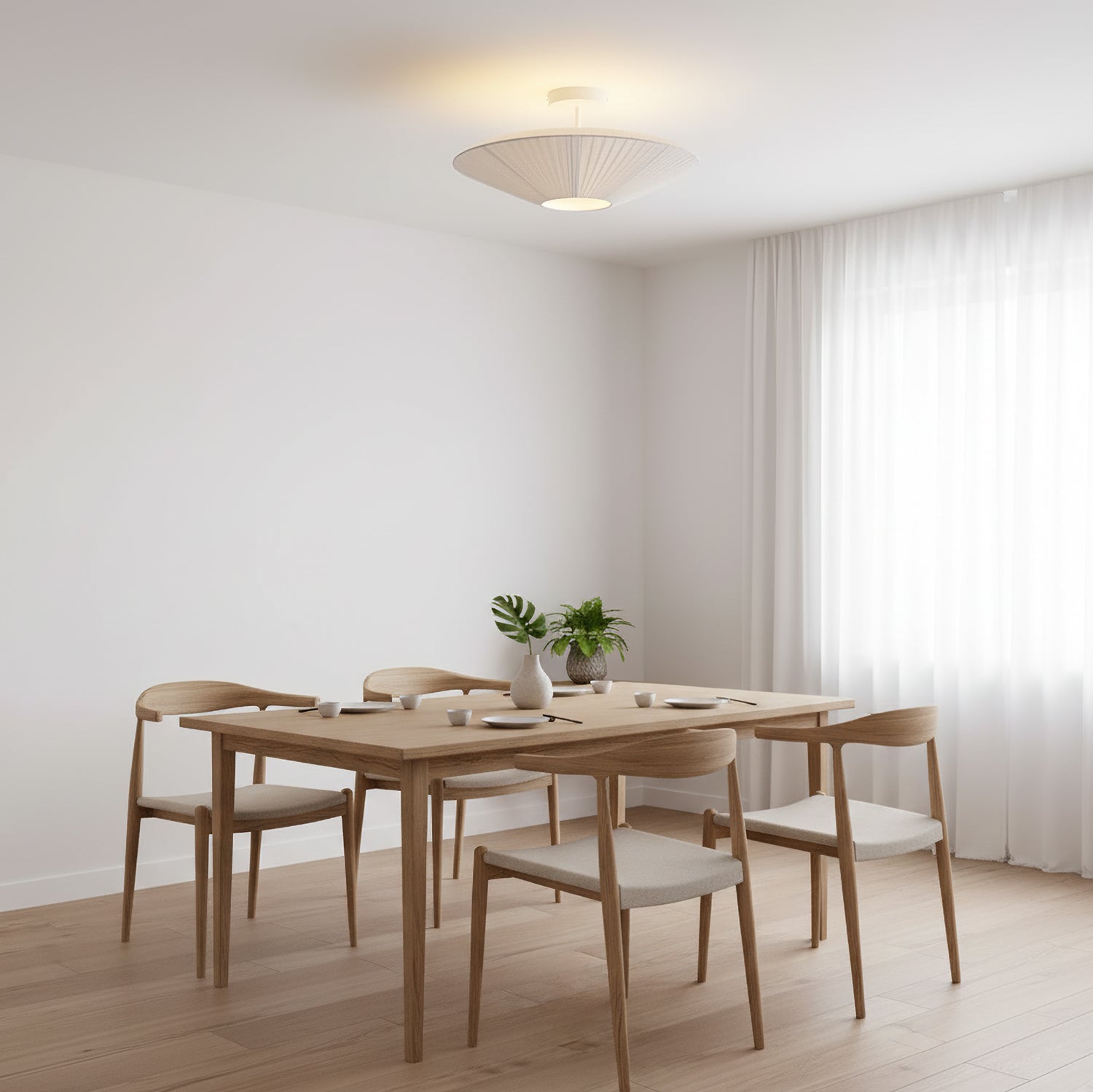 Oriental Style Ceiling Lamp With Fabric Shade For Dining Room Light Dimmable Three Sizes | Temsk