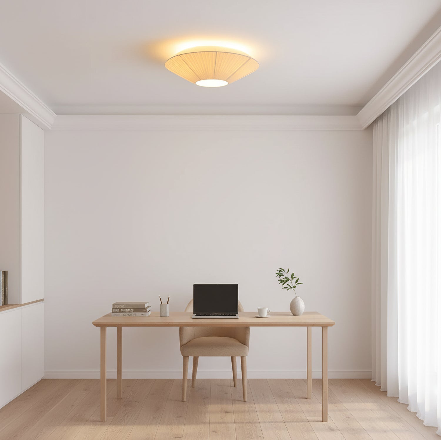 Oriental Style Ceiling Lamp With Fabric Shade For Dining Room Light Dimmable Three Sizes | Temsk