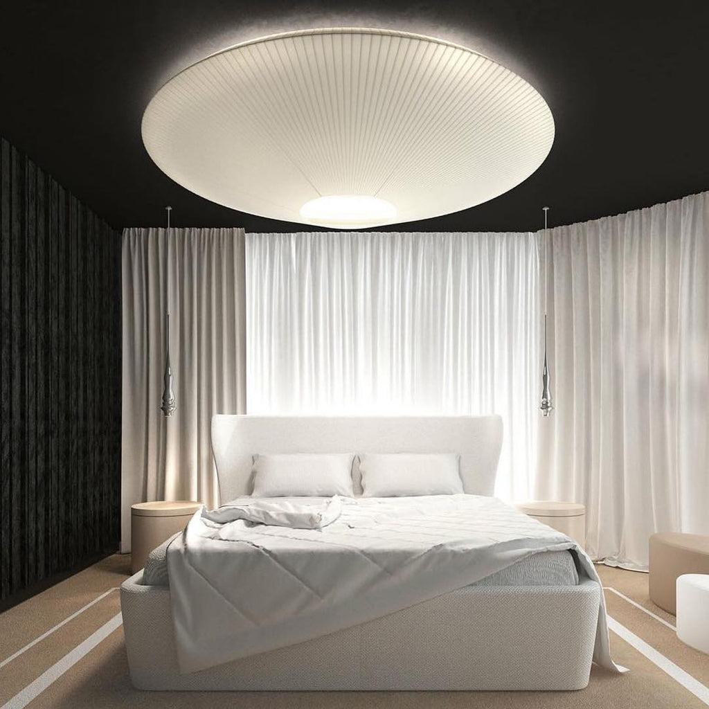 Oriental Style Ceiling Lamp With Fabric Shade For Dining Room Light Dimmable Three Sizes | Temsk