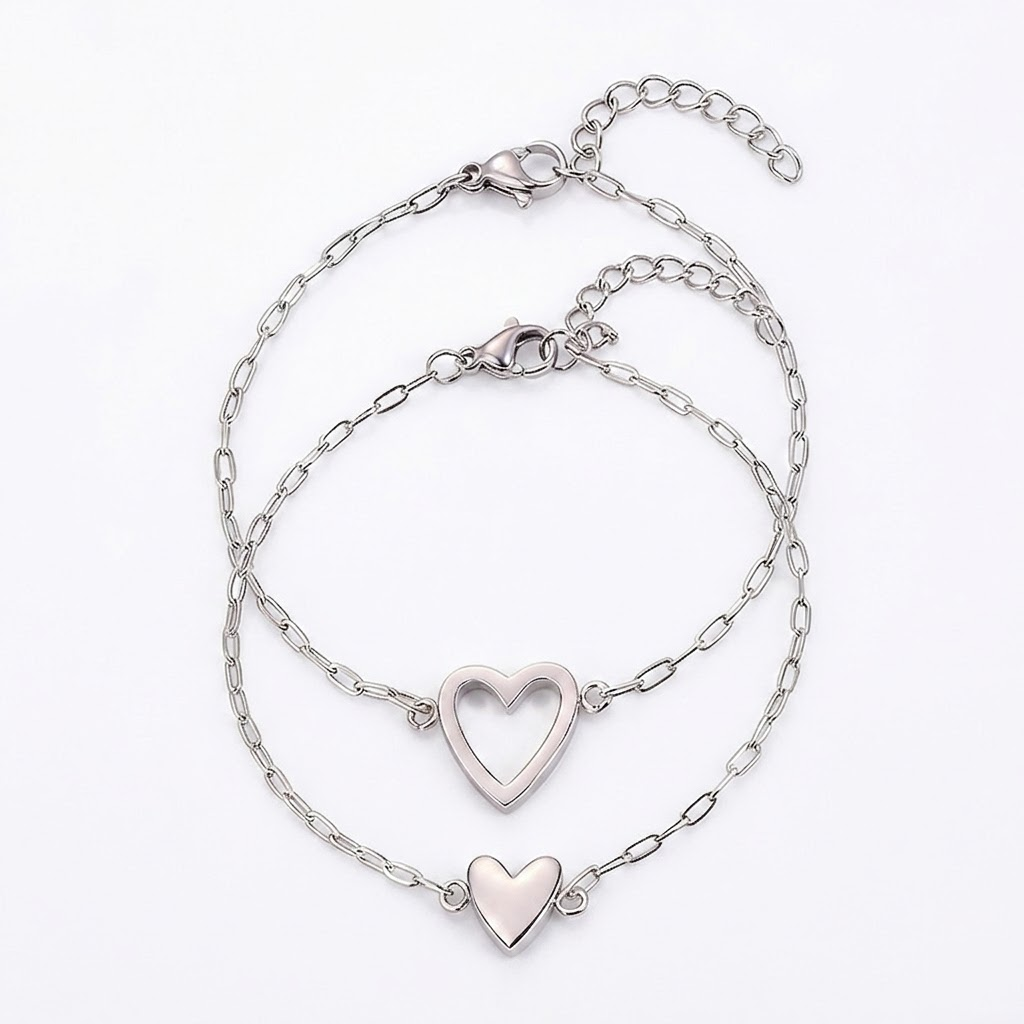 Couple Heart Chain Adjustable Bracelet For Matching Jewelry | Temsk