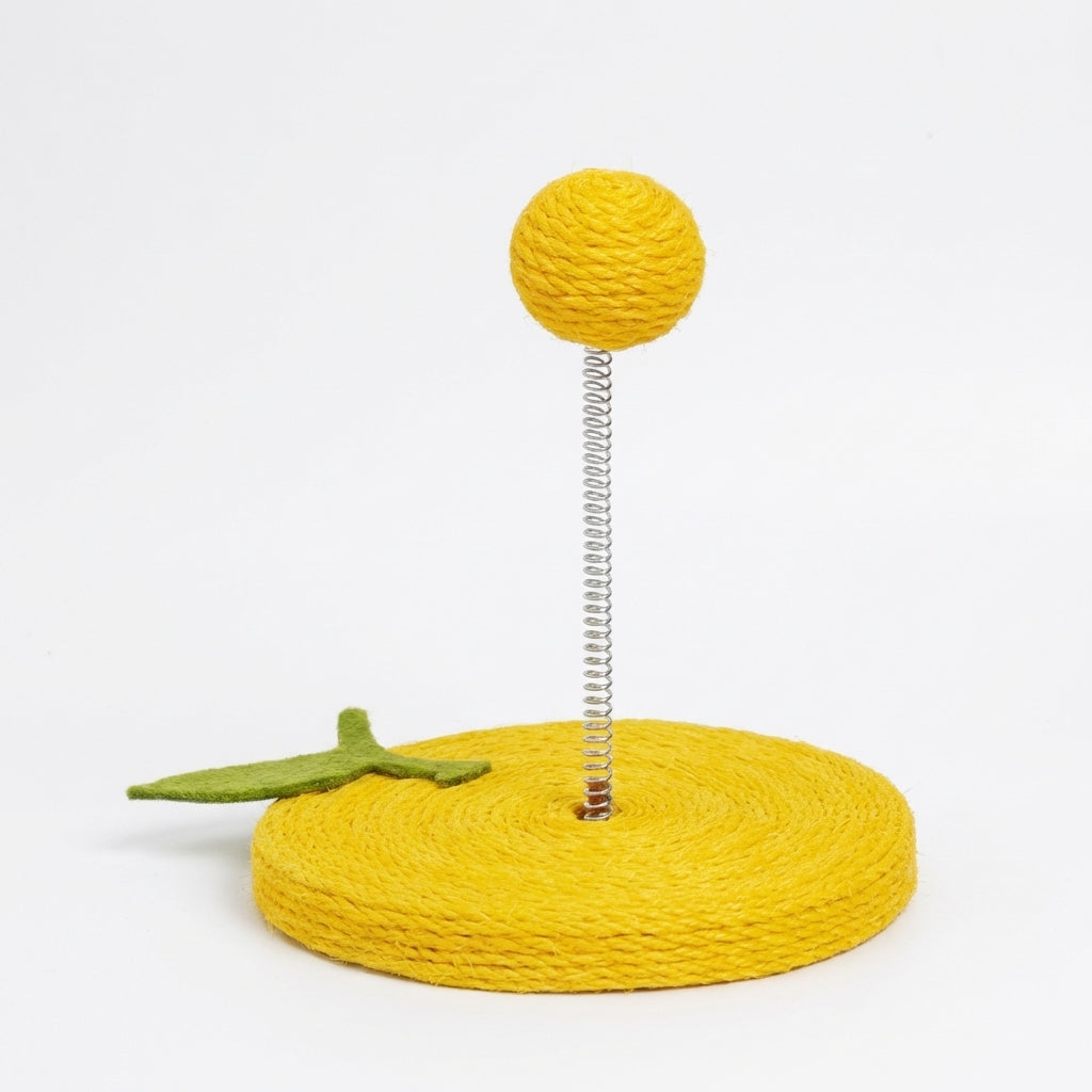 Sisal Spring Cat Toy With Scratching Base In Fruit Designs 17.5 By 20 Cm | Temsk