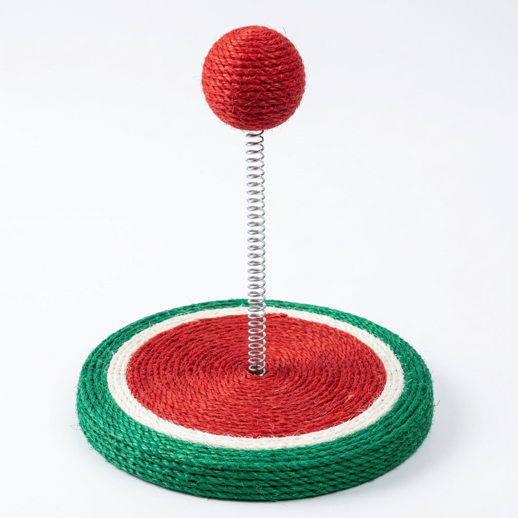 Sisal Spring Cat Toy With Scratching Base In Fruit Designs 17.5 By 20 Cm | Temsk