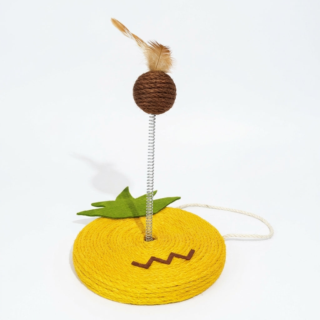 Sisal Spring Cat Toy With Scratching Base In Fruit Designs 17.5 By 20 Cm | Temsk
