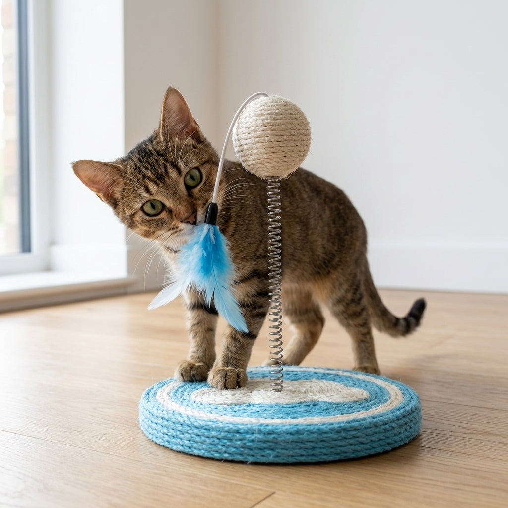 Sisal Spring Cat Toy With Scratching Base In Fruit Designs 17.5 By 20 Cm | Temsk