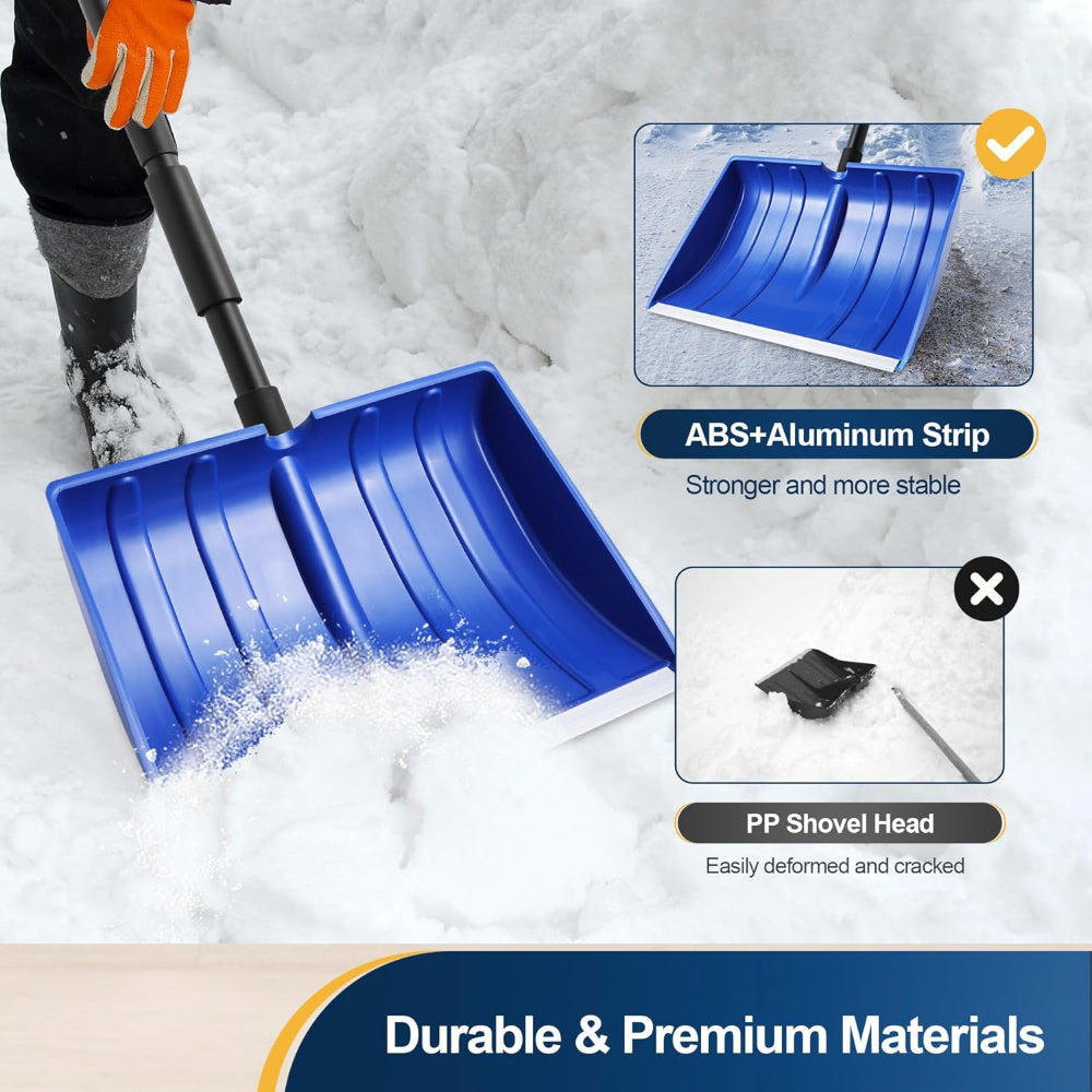 Snow Shovel With Adjustable Handle And Wide Blade Plastic Scoop Tool | Temsk