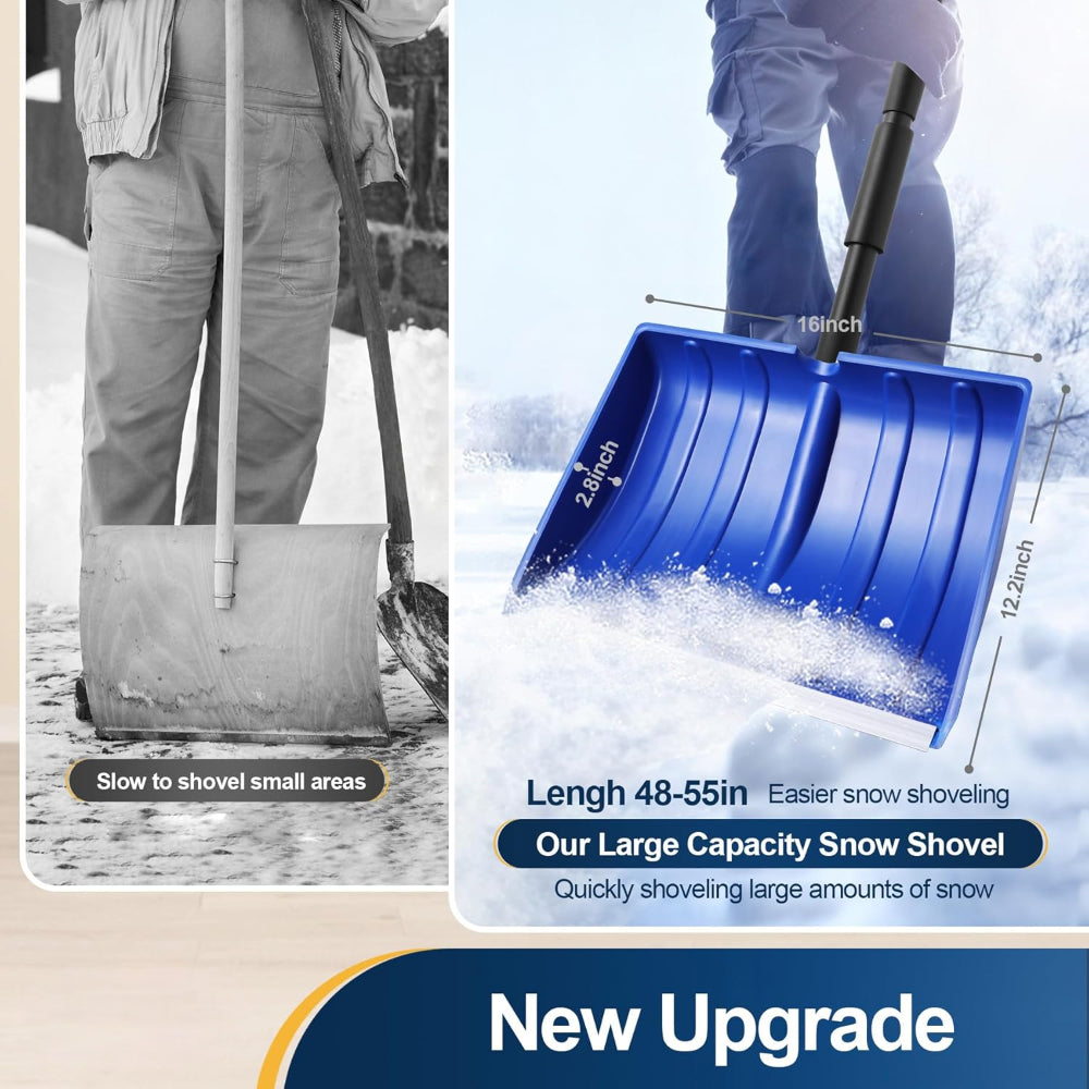 Snow Shovel With Adjustable Handle And Wide Blade Plastic Scoop Tool | Temsk