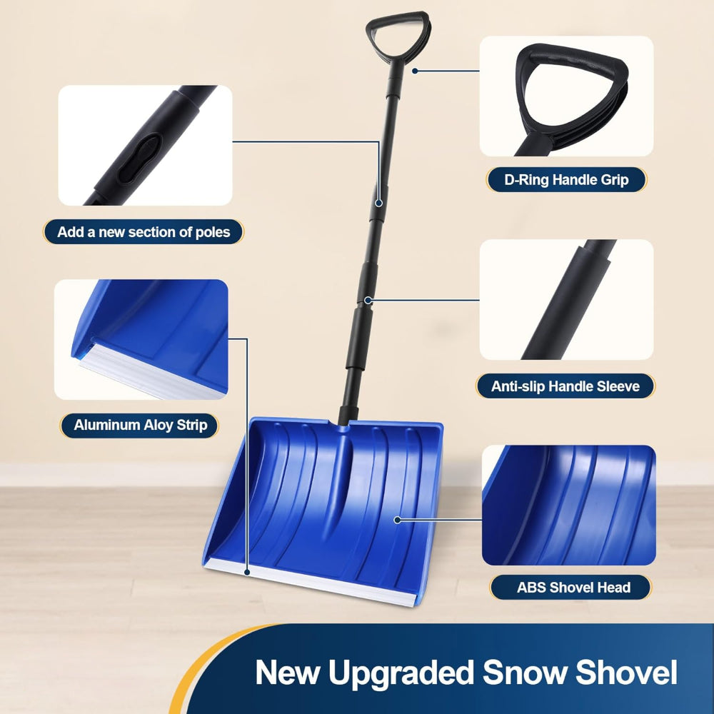 Snow Shovel With Adjustable Handle And Wide Blade Plastic Scoop Tool | Temsk