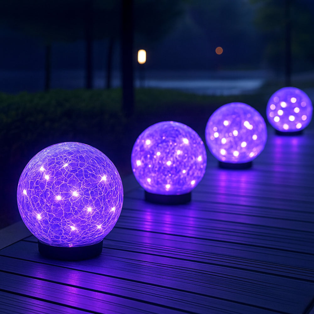 Crackle Glass Orb Solar Path Lights For Outdoor Walkway Glow | Temsk