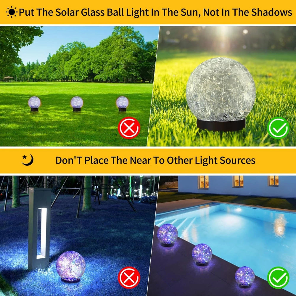 Crackle Glass Orb Solar Path Lights For Outdoor Walkway Glow | Temsk