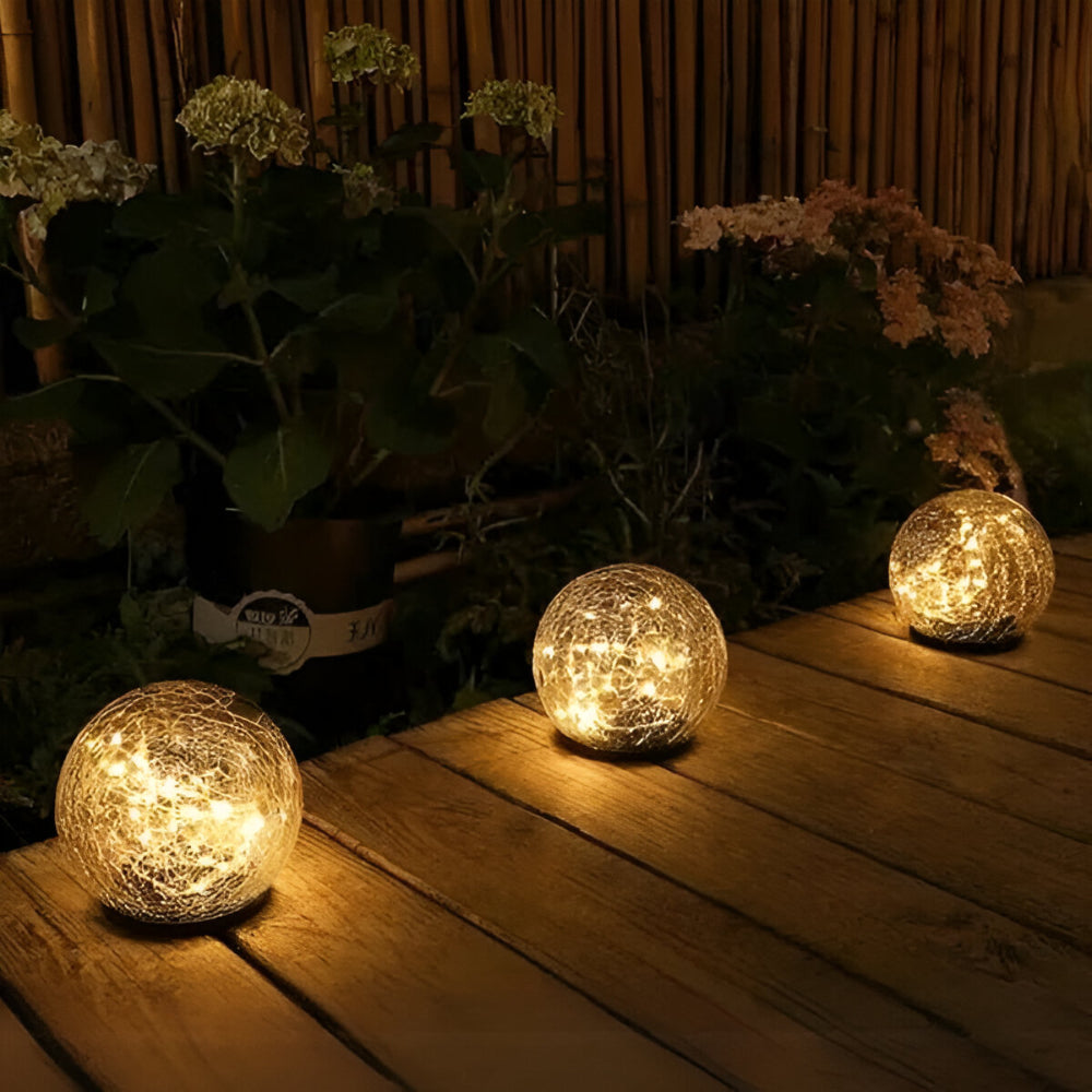 Crackle Glass Orb Solar Path Lights For Outdoor Walkway Glow | Temsk