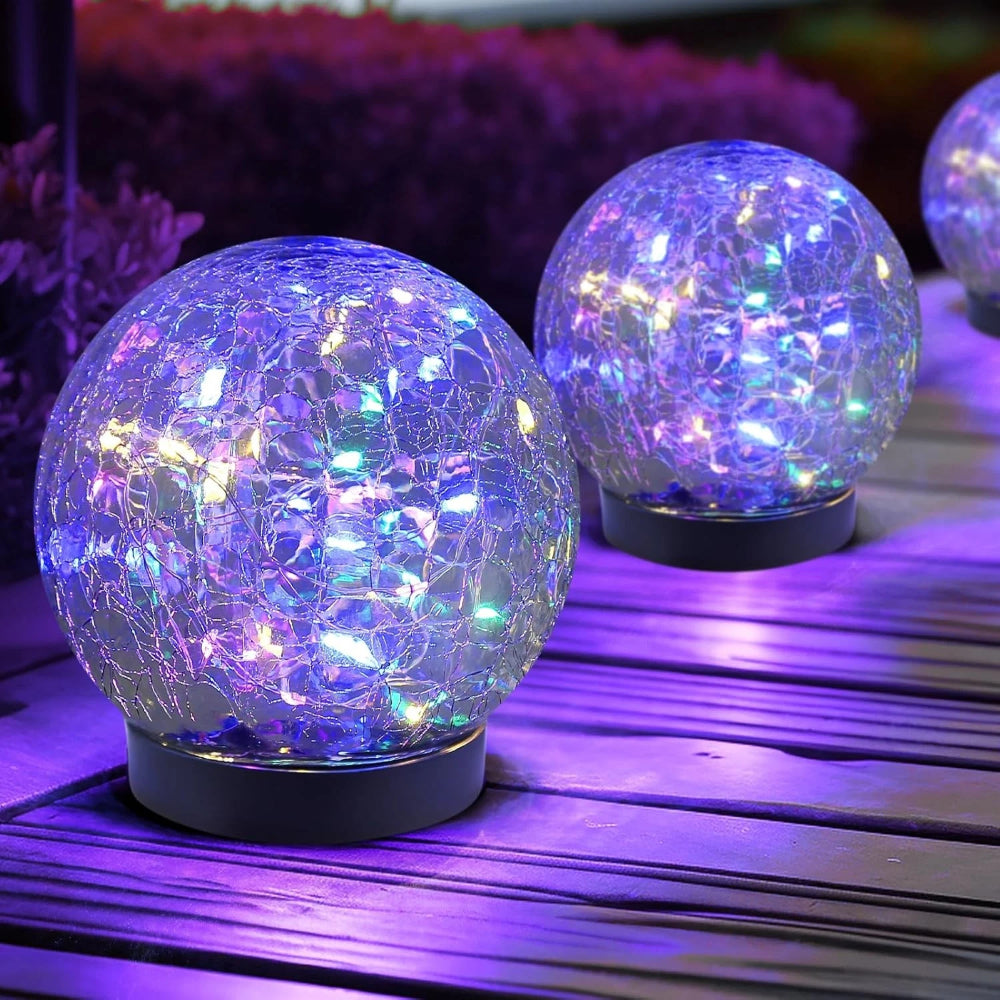 Crackle Glass Orb Solar Path Lights For Outdoor Walkway Glow | Temsk