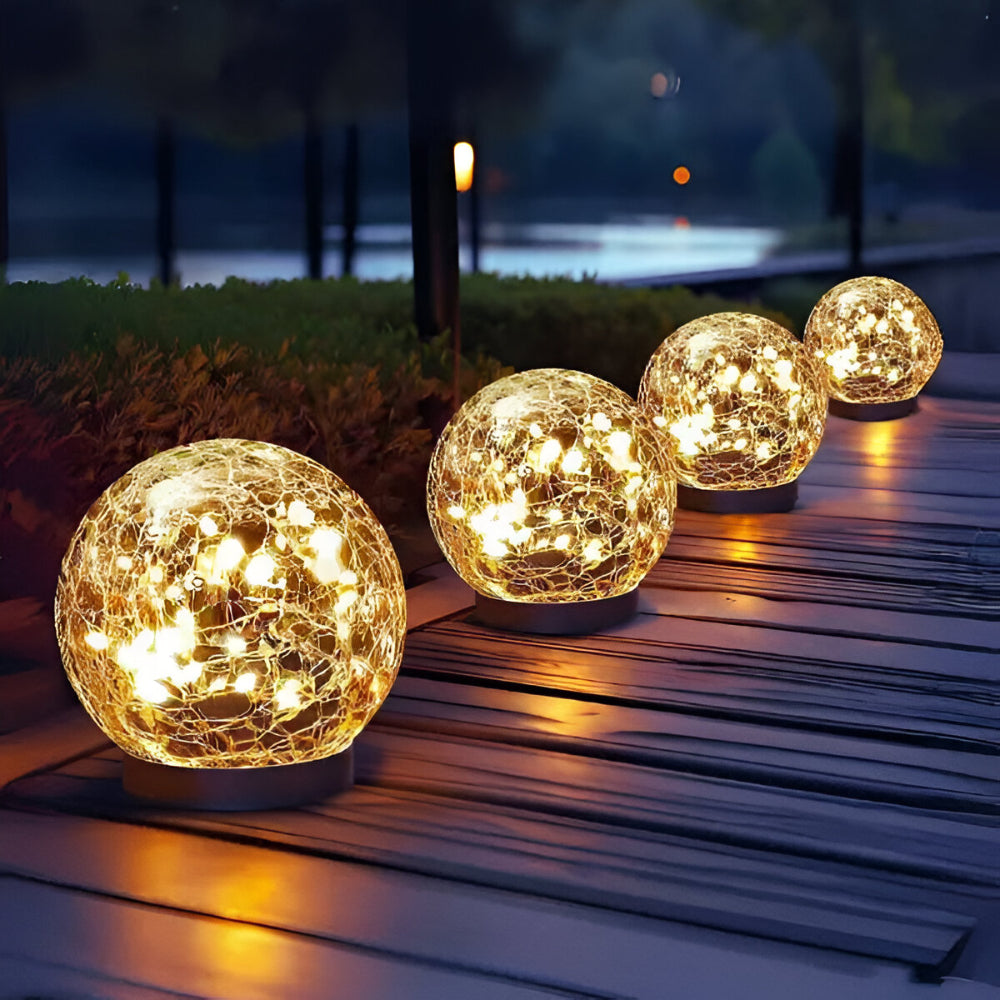 Crackle Glass Orb Solar Path Lights For Outdoor Walkway Glow | Temsk