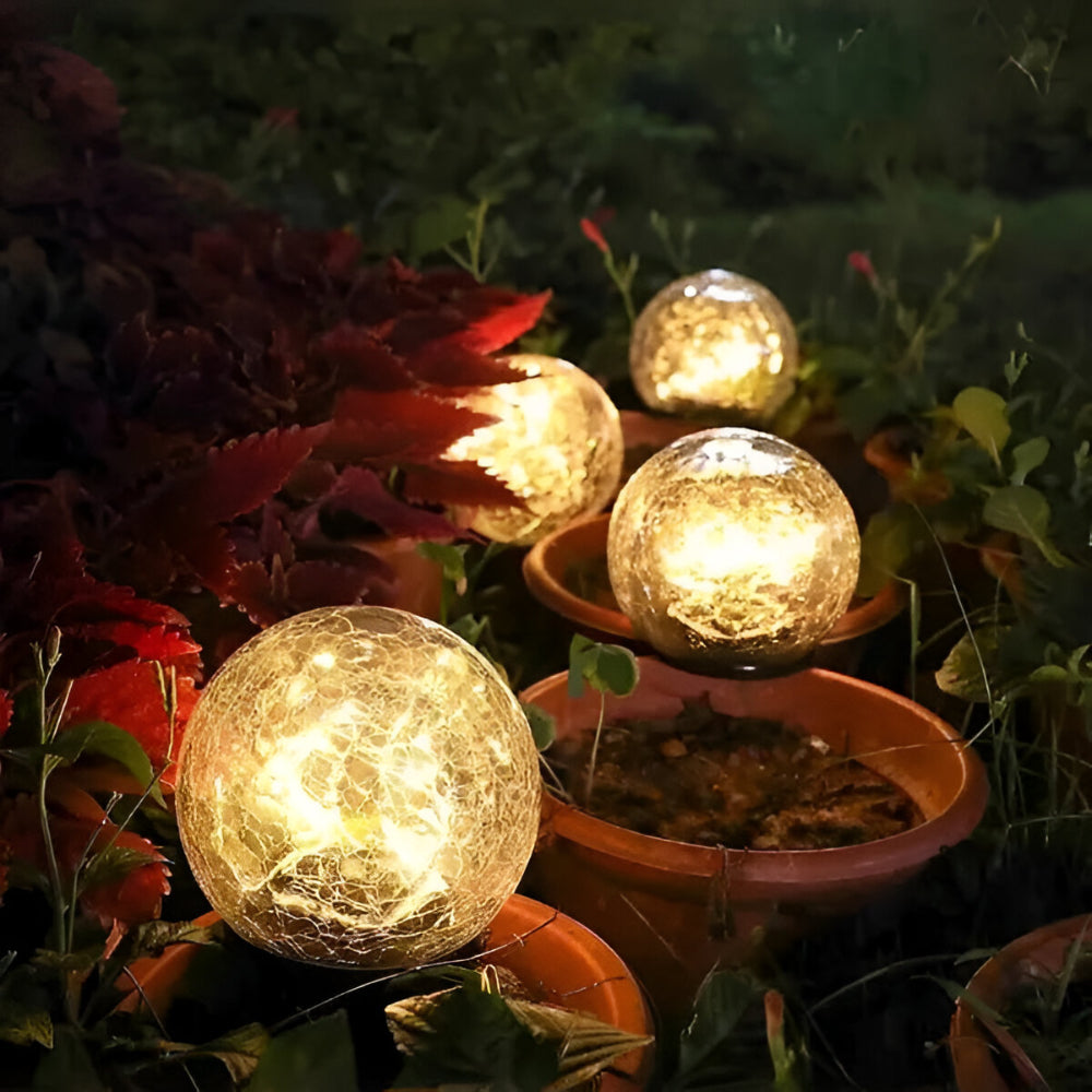 Crackle Glass Orb Solar Path Lights For Outdoor Walkway Glow | Temsk