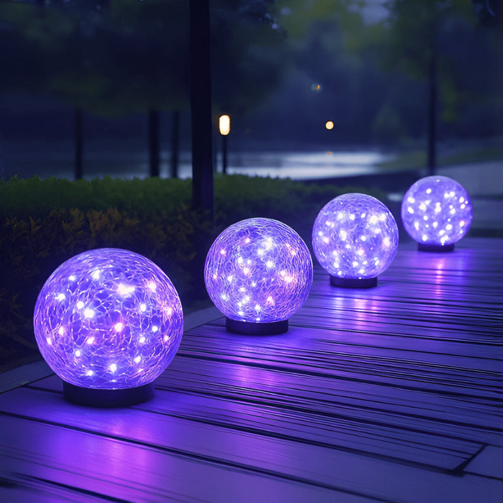 Crackle Glass Orb Solar Path Lights For Outdoor Walkway Glow | Temsk