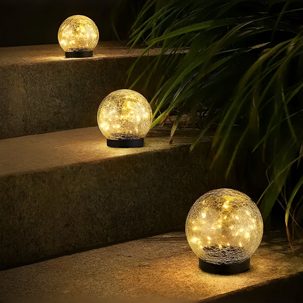 Crackle Glass Orb Solar Path Lights For Outdoor Walkway Glow | Temsk