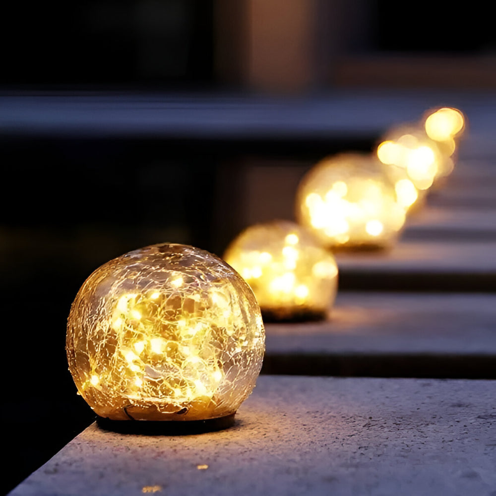 Crackle Glass Orb Solar Path Lights For Outdoor Walkway Glow | Temsk