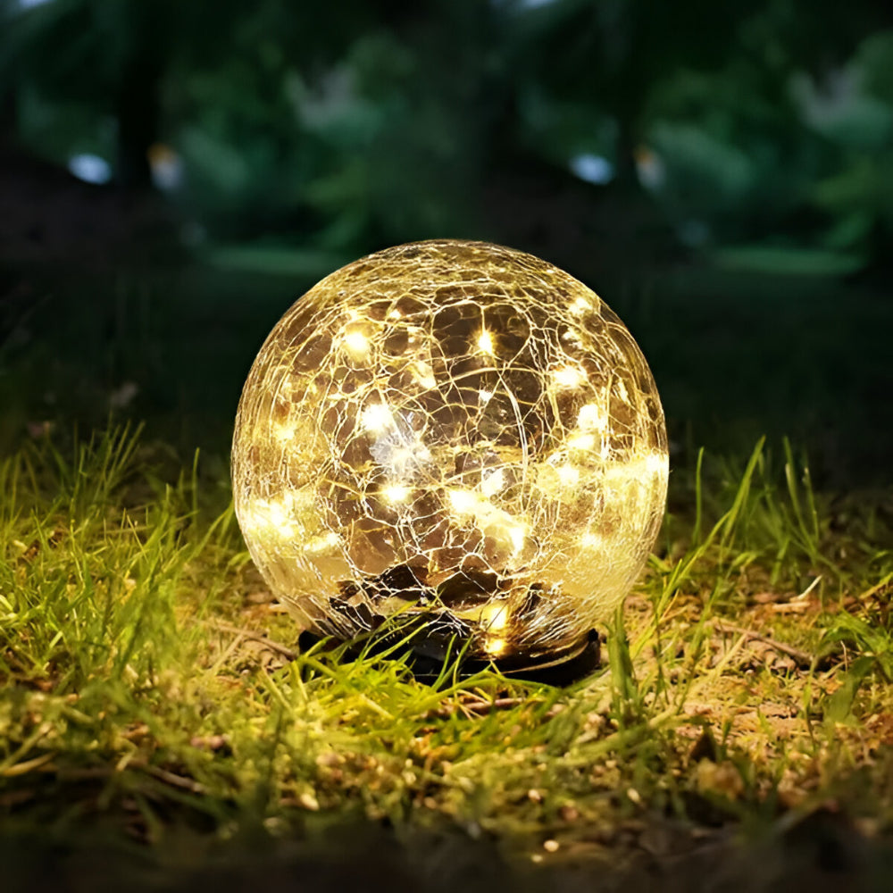 Crackle Glass Orb Solar Path Lights For Outdoor Walkway Glow | Temsk