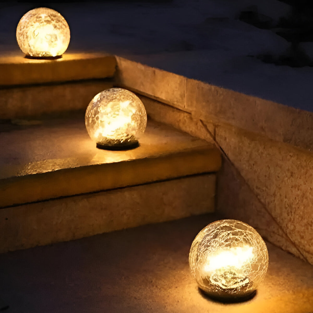 Crackle Glass Orb Solar Path Lights For Outdoor Walkway Glow | Temsk
