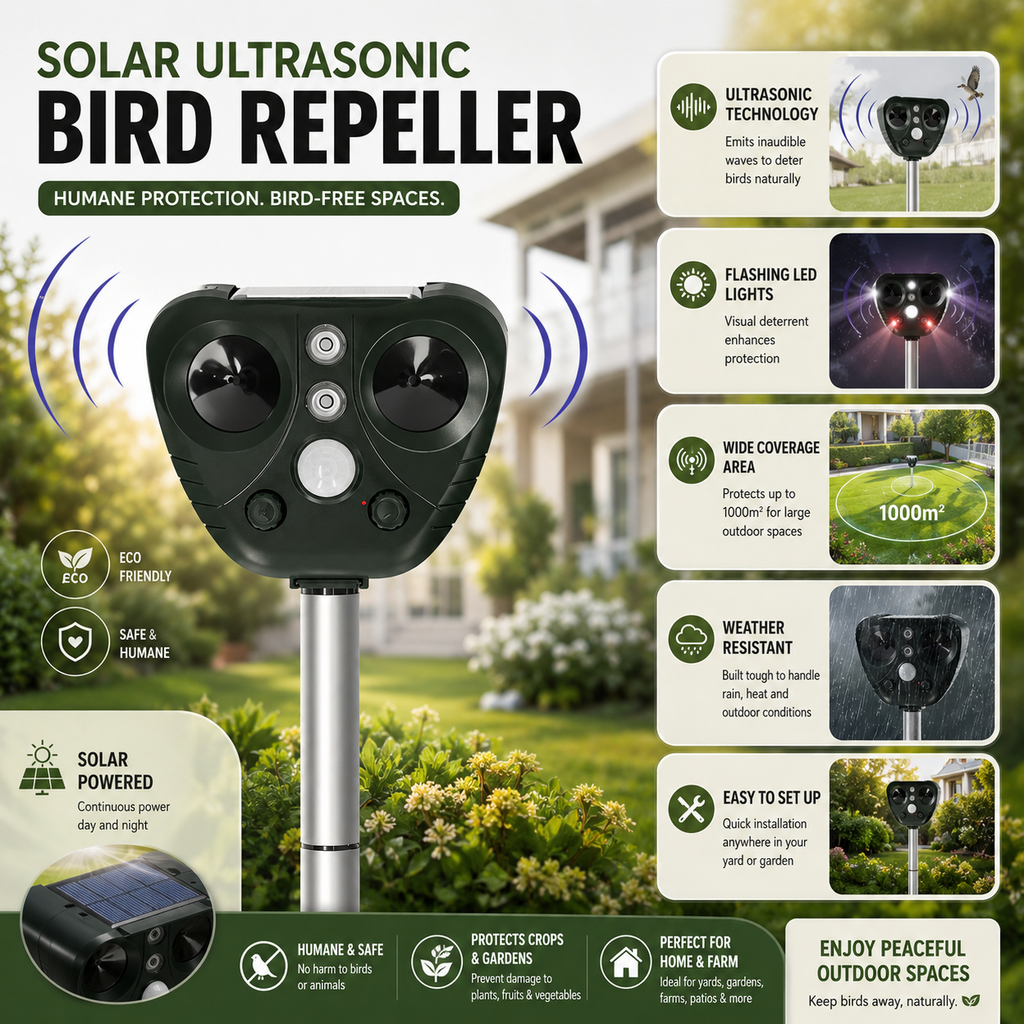 Solarbetriebener Ultraschall-Vogelscheuchen für Garten und Hof | Temsk