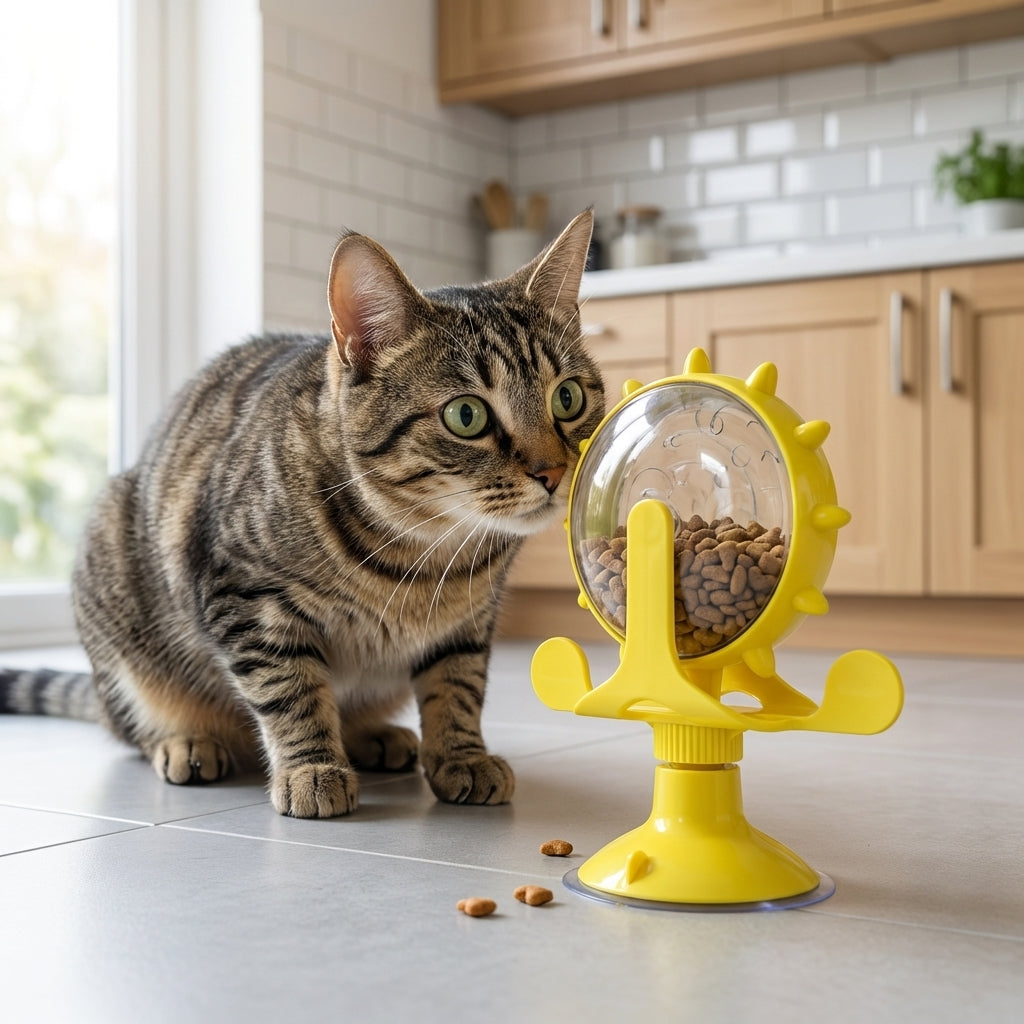 Rotating Treat Dispenser For Cats And Dogs With Suction Base ABS And TPR | Temsk