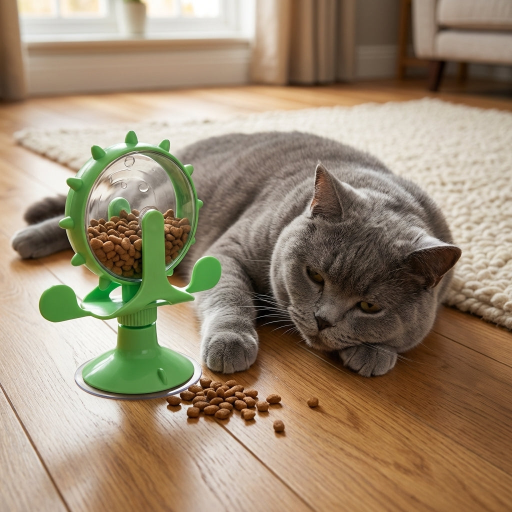 Rotating Treat Dispenser For Cats And Dogs With Suction Base ABS And TPR | Temsk