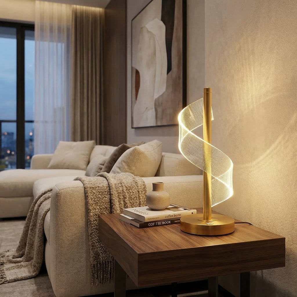LED spirálová stolní lampa s kovovou základnou, výška 18 palců | Temsk