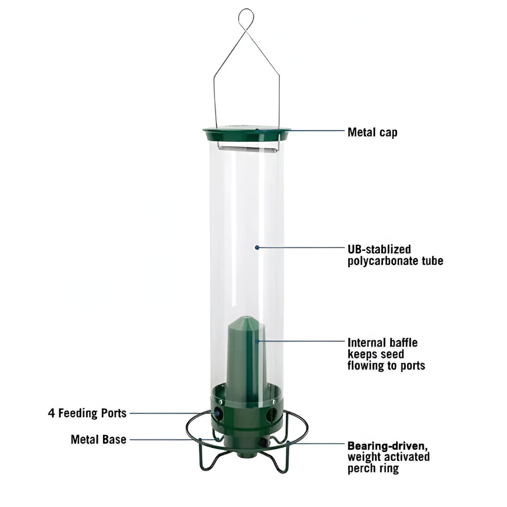 Metal Squirrel Resistant Tube Bird Feeder For Outdoor Backyard Use | Temsk