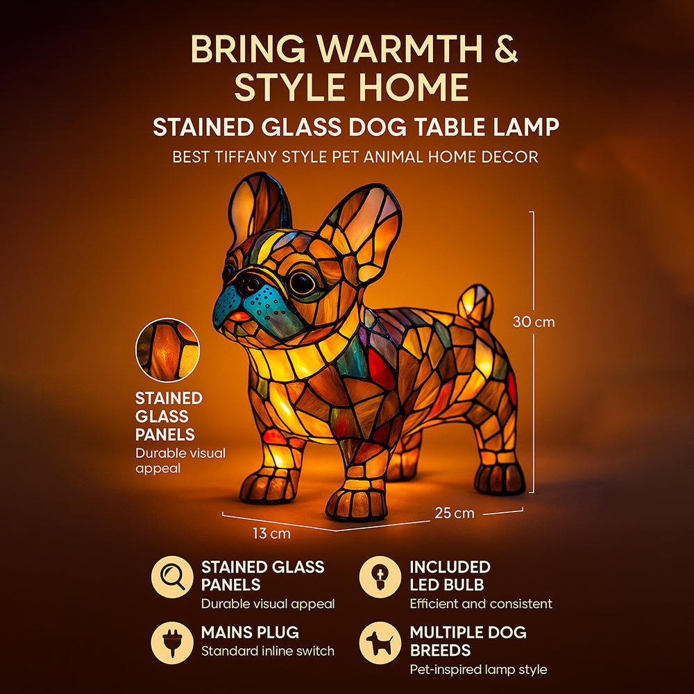 Lampe chien style vitrail avec lumière LED de nuit pour chambre et bureau | Temsk