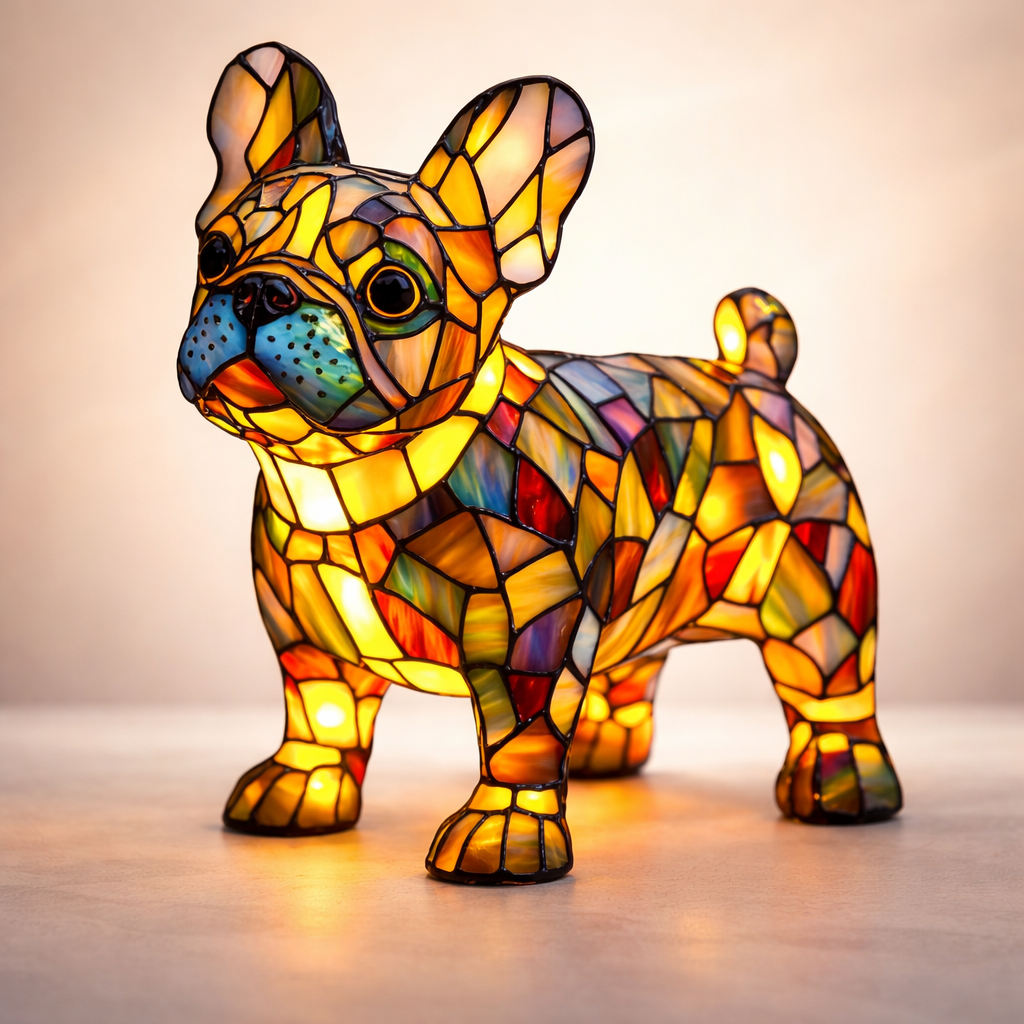 Lampe chien style vitrail avec lumière LED de nuit pour chambre et bureau | Temsk